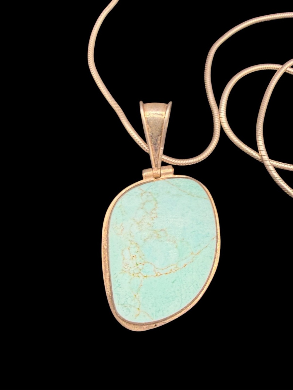 Vintage Sterling Silver Mexican Turquoise Pendant Necklace Italy 925 chain - Picture 2 of 7